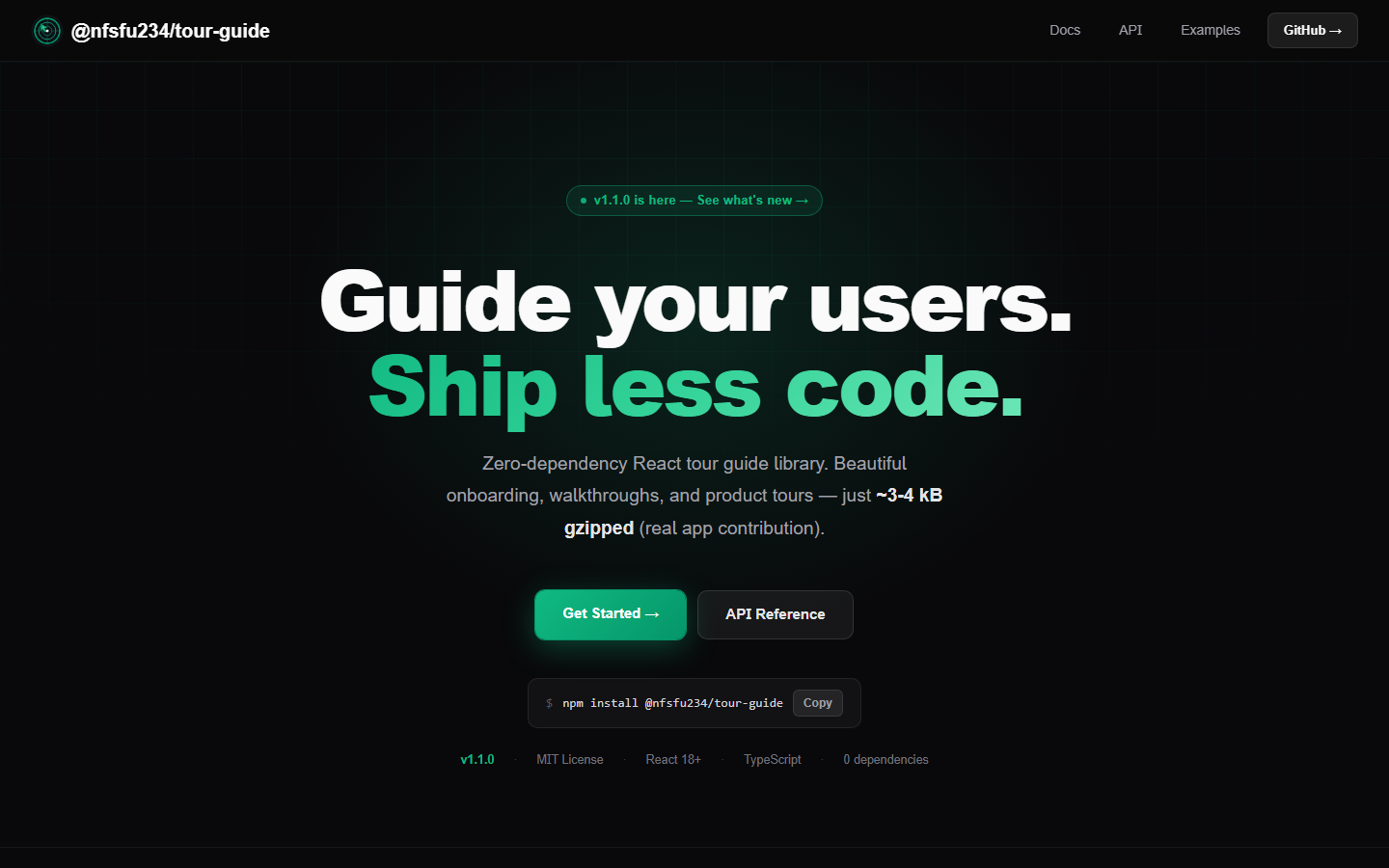 Section 1 of the TourGuide landing page