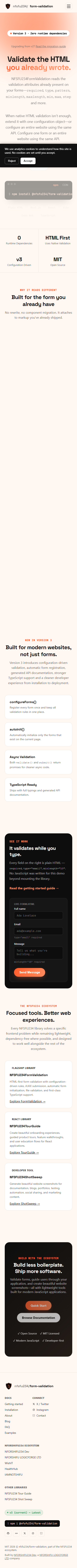 FormValidation captured at the mobile viewport